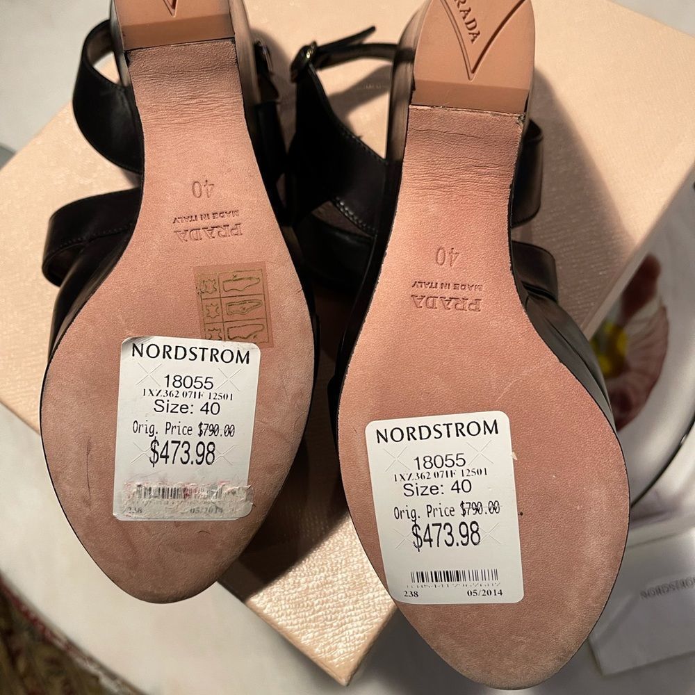 Prada Black Leather Asymmetrical Wedge Sandal 10 - Picture 8 of 9